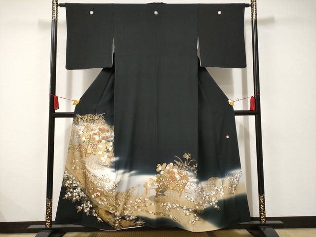 平和屋着物■豪華黒留袖　作家物　泰常　花籠文　暈し染め　金彩　正絹　逸品　AAAM0267Ata