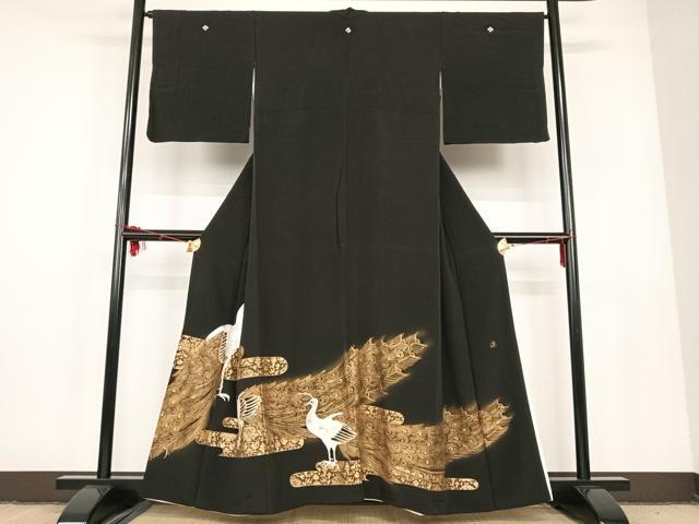 平和屋着物■豪華黒留袖　作家物　駒刺繍　孔雀文　金彩　正絹　逸品　AAAL0479Bph