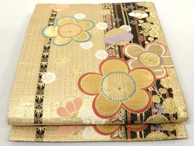 平和屋着物◎佐賀錦　六通柄袋帯　舞梅間道　金糸　正絹　逸品　AAAM1775Aaz