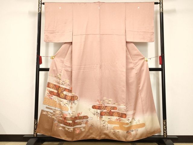 平和屋着物■豪華色留袖　駒刺繍　エ霞花松文　暈し染め　金彩　正絹　逸品　AAAM1390Agk