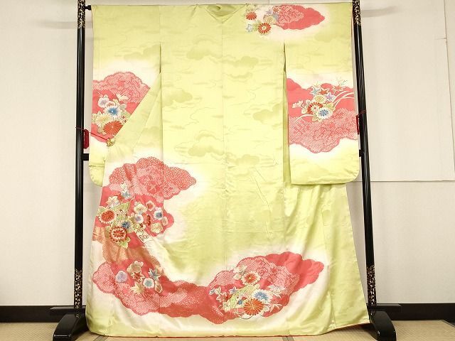 平和屋着物■豪華振袖　駒刺繍　絞り　几帳花文　暈し染め　金銀糸　金彩　正絹　逸品　AAAK2879Agk