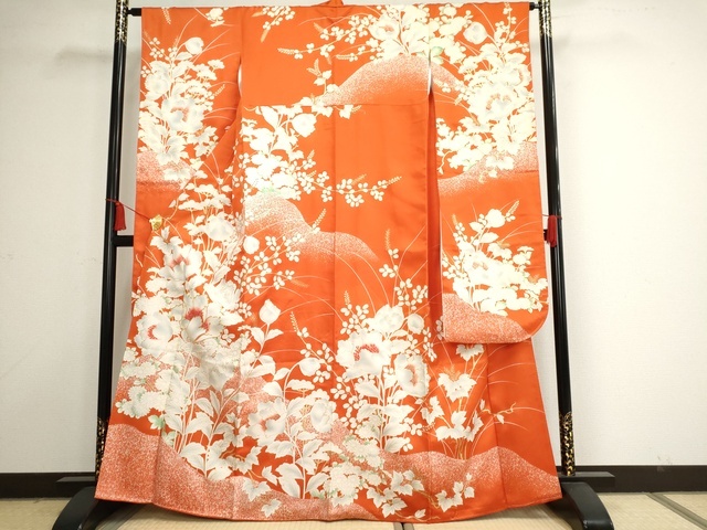 平和屋着物■豪華振袖　駒刺繍　枝花文　金彩　正絹　逸品　AAAM2643Acs