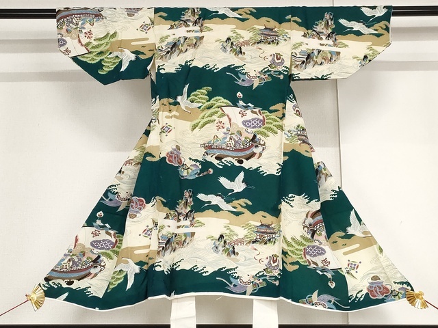 平和屋着物■お宮参り　男の子　祝着　産着　初着　飛鶴風景文　逸品　AAAL2553Aog