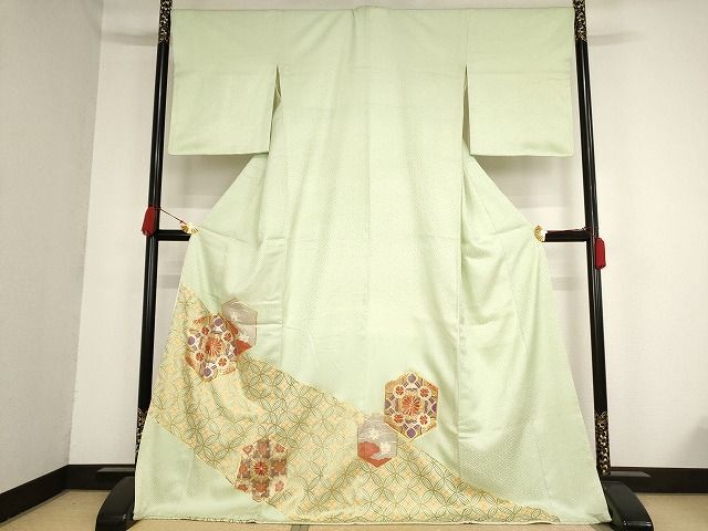 平和屋着物■豪華色留袖　駒刺繍　吉祥亀甲草花文　金彩　大丸扱い　正絹　逸品　AAAM1010Abw