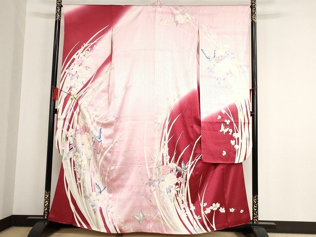 平和屋着物■豪華振袖　花蝶文　銀彩　正絹　逸品　AAAL6128Abw