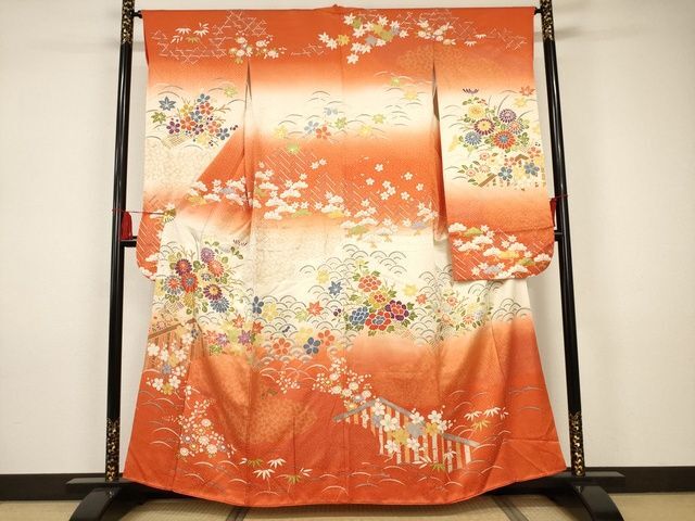 平和屋着物■豪華振袖　吉祥花文　暈し染め　金彩　正絹　逸品　AAAJ9671Abr