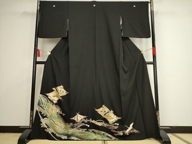 平和屋着物■豪華黒留袖　飛鶴文　金彩　正絹　逸品　AAAK4484Ack
