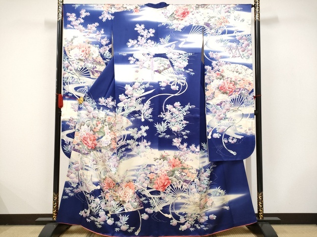 平和屋着物■豪華振袖　風景舞扇花鳥文　暈し染め　金彩　正絹　逸品　AAAM0364Ata