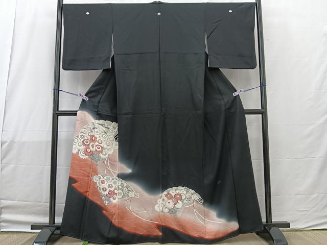 平和屋着物■豪華黒留袖　友禅　檜扇菊水文　暈し染め　正絹　逸品　BAAL1942bs