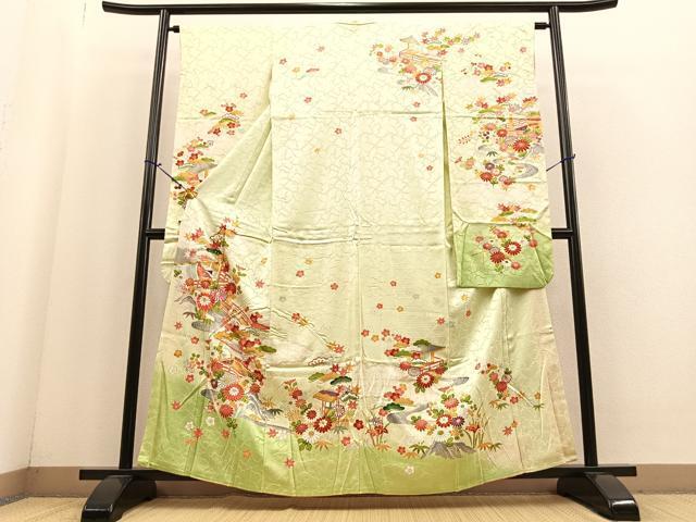 平和屋着物■豪華振袖　駒刺繍　御所解草花文　暈し染め　金彩　正絹　逸品　BAAK8061my