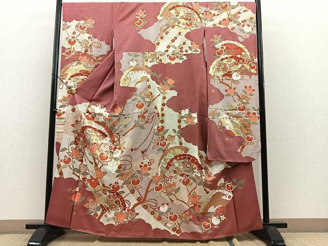 平和屋着物■豪華振袖　雲隠れ檜扇花文　金銀彩　正絹　逸品　BAAL6906xa