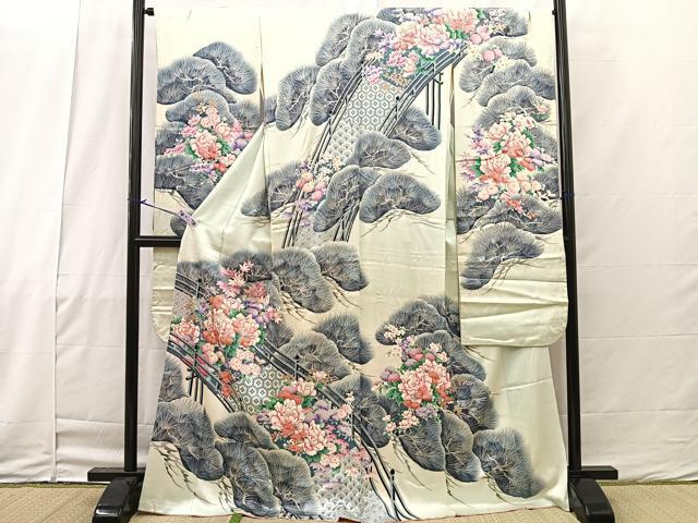 平和屋着物■豪華振袖　手描き　光琳松渡橋花文　暈し染め　金彩　正絹　逸品　BAAL0047bs