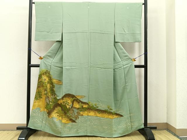 平和屋着物■豪華色留袖　手描き　立波遠山樹林文　金彩　正絹　逸品　BAAL5938ck