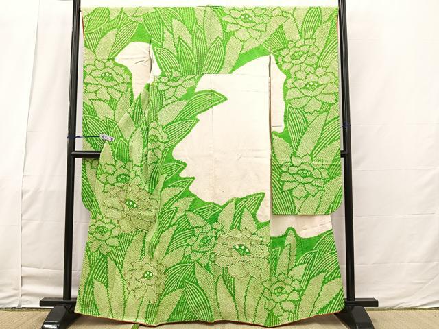 平和屋着物■豪華振袖　絞り　駒刺繍　草花文　金糸　正絹　逸品　BAAL0064bs