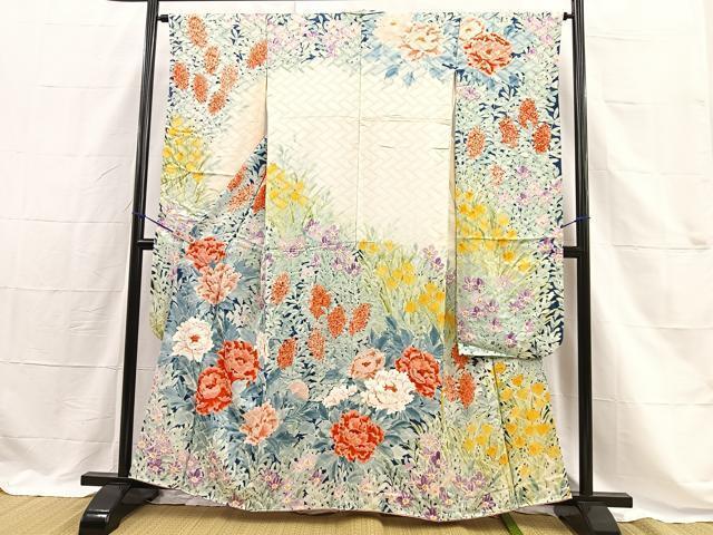 平和屋着物■豪華振袖　手描き　牡丹草花文　逸品　未使用　BAAL0317pk