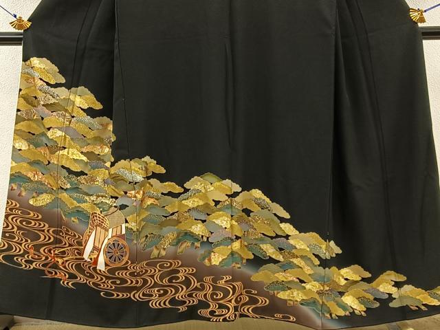 平和屋着物■豪華黒留袖　浜松御所車文　暈し染め　金彩　逸品　BAAL0784hj