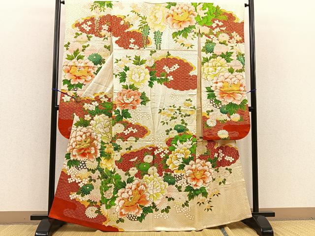 平和屋着物■豪華振袖　駒刺繍　雲重ね花籠文　金彩　逸品　BAAL0747hj