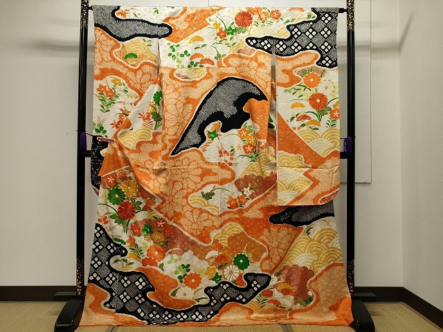 平和屋着物■豪華振袖　駒刺繍　絞り　道長草花文　金彩　逸品　CAAI5006dy
