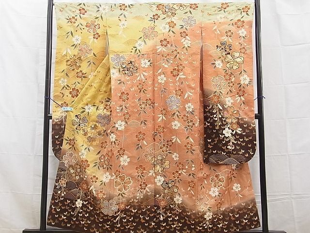 平和屋着物□豪華振袖 駒刺繍 流水花文 暈し染め 金彩 逸品