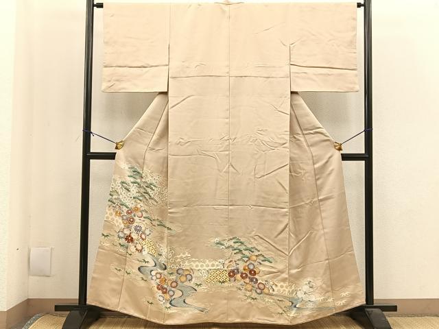 平和屋着物■豪華色留袖　刺繍　流水籬草花文　暈し染め　銀彩　高島屋扱い　正絹　逸品　BAAL3914pm