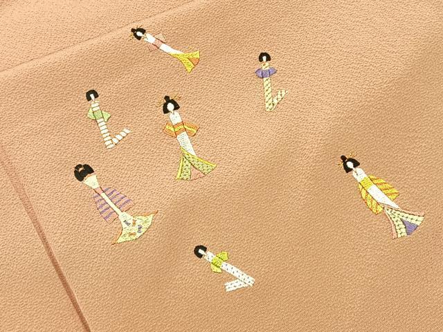 平和屋着物■豪華色留袖　総刺繍　こけし　金糸　正絹　逸品　BAAL3622pm