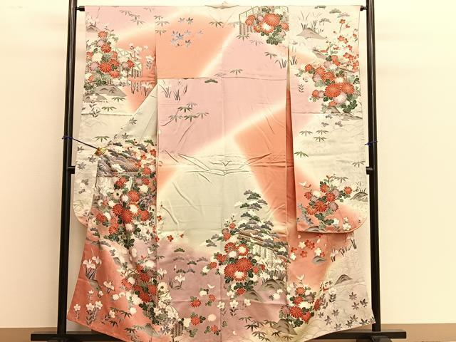 平和屋着物■豪華振袖　風景花文　暈し染め　正絹　逸品　BAAL9664xi