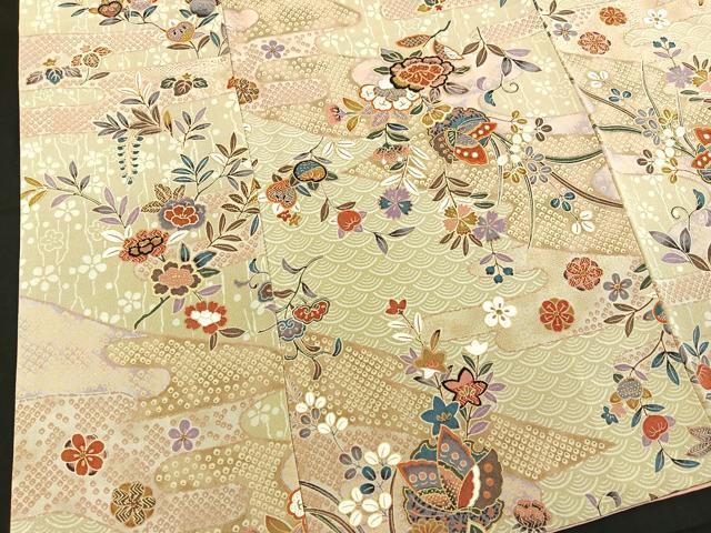 平和屋着物■上質な小紋　流水花蝶文　金彩　やまと誂製　正絹　逸品　BAAL1407xa