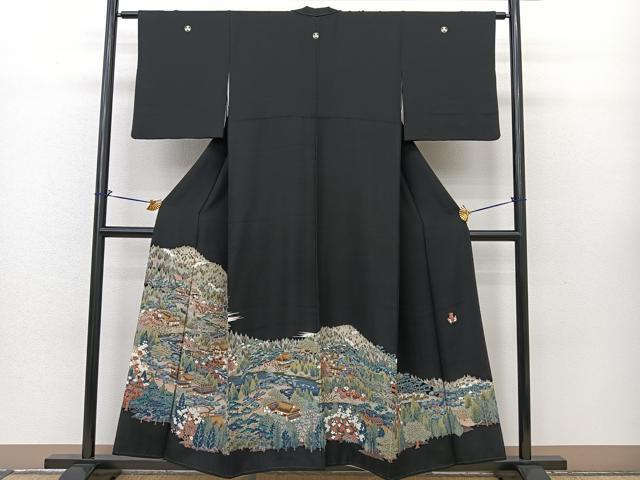 平和屋着物■豪華黒留袖　作家物　遠山樹林風景文　正絹　逸品　BAAL7526sa