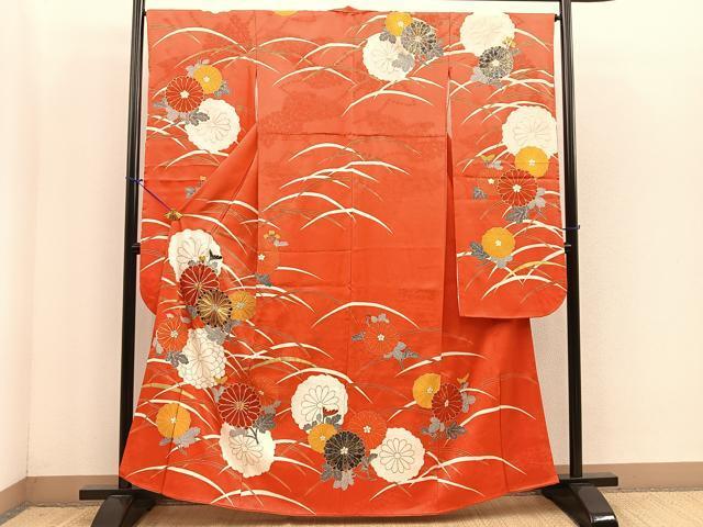 平和屋着物■豪華振袖　駒刺繍　草花文　金彩　正絹　逸品　BAAL3217ui