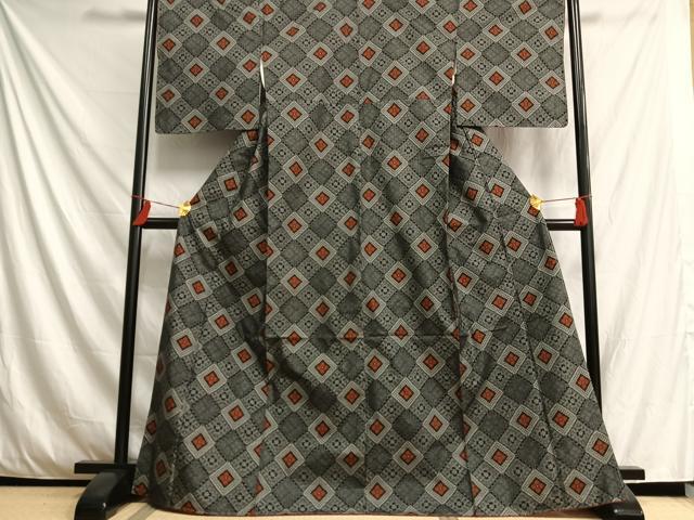 平和屋着物■本場村山大島紬　花菱文　正絹　逸品　未使用　AAAL1243sa