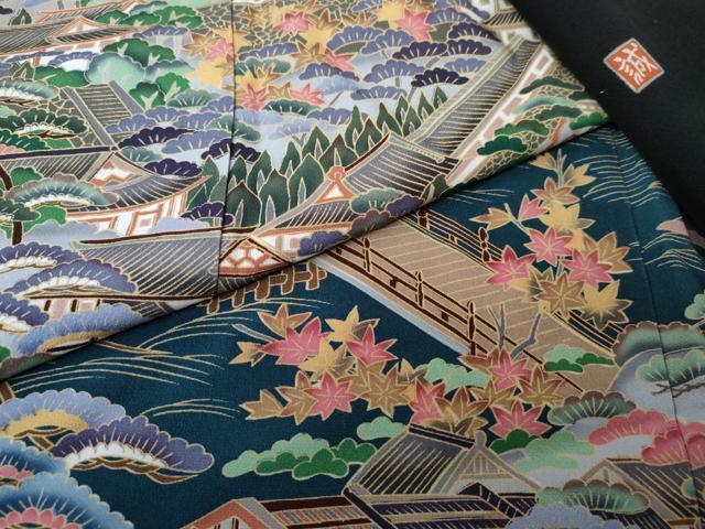 平和屋着物■豪華黒留袖　作家物　渡り橋風景文　正絹　逸品　AAAL4500cs