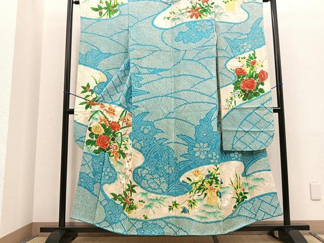平和屋着物■豪華振袖　駒刺繍　絞り　薔薇　流水草花文　暈し染め　金彩　正絹　逸品　BAAK4919op