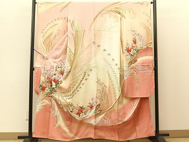 平和屋着物■豪華振袖　孔雀羽花文　暈し染め　金彩　正絹　逸品　BAAL6365me