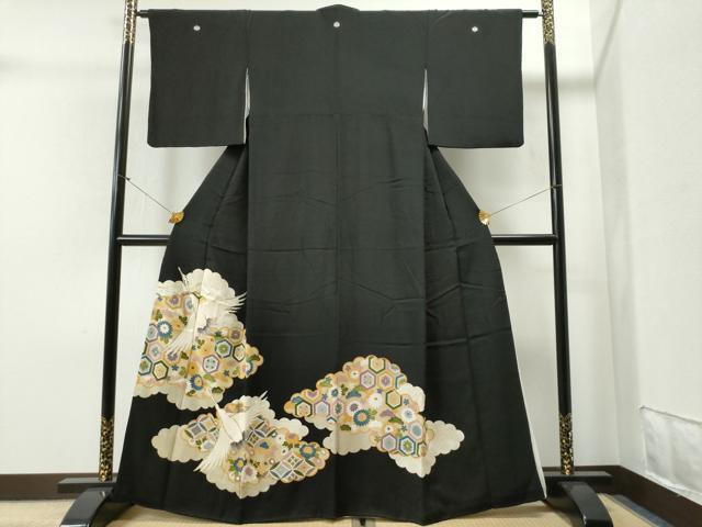 平和屋着物■豪華黒留袖　銀駒刺繍　雲取り吉祥飛鶴文　金彩　正絹　逸品　CAAJ2668yc
