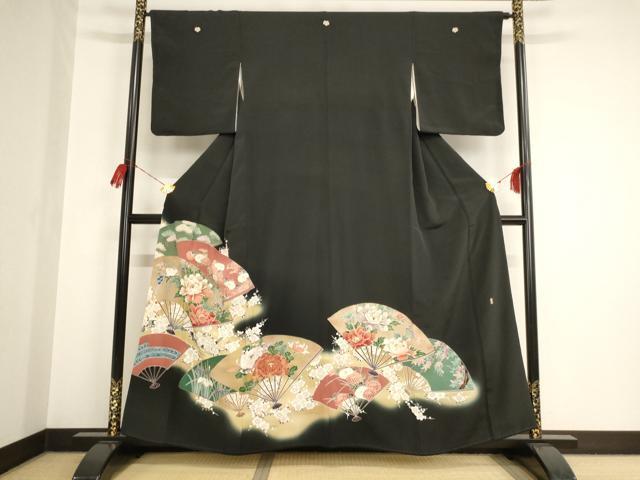 平和屋着物■豪華黒留袖　作家物　扇面花文　暈し染め　金彩　正絹　逸品　AAAM2490ja