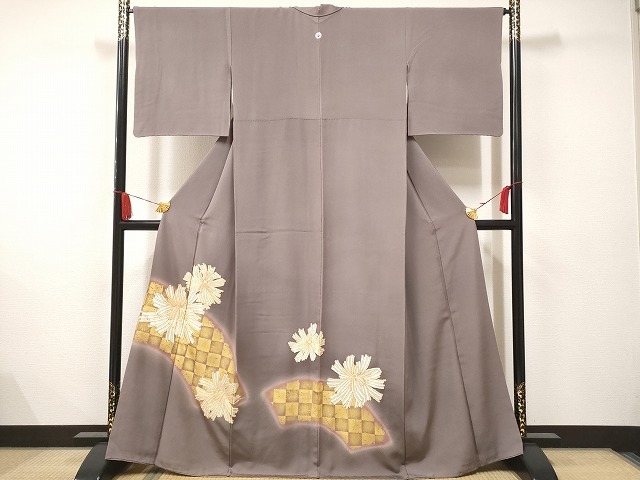 平和屋着物■豪華色留袖　駒刺繍　地紙花文　金彩　正絹　逸品　AAAL1510ta