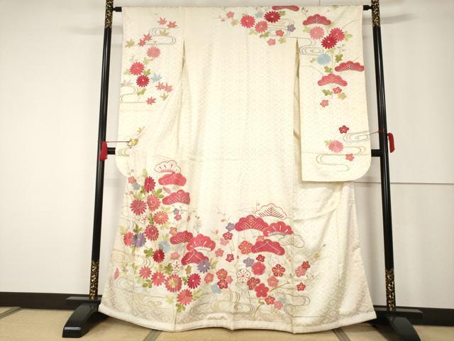 平和屋着物■豪華振袖　駒刺繡　流水草花文　金銀糸　正絹　逸品　AAAL5086bw