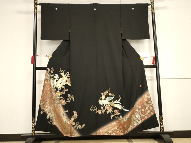 平和屋着物■豪華黒留袖　作家物　花鳥文　暈し染め　金銀彩　正絹　逸品　AAAL7639gk