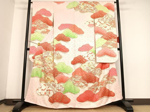 平和屋着物■豪華振袖　駒刺繡　花鳥文　松　暈し染め　金彩　正絹　逸品　AAAM6020zg