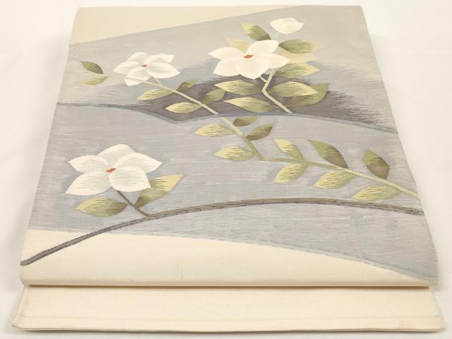 平和屋着物◎太鼓柄袋帯　すくい織　草花文　正絹　逸品　AAAL2490ey