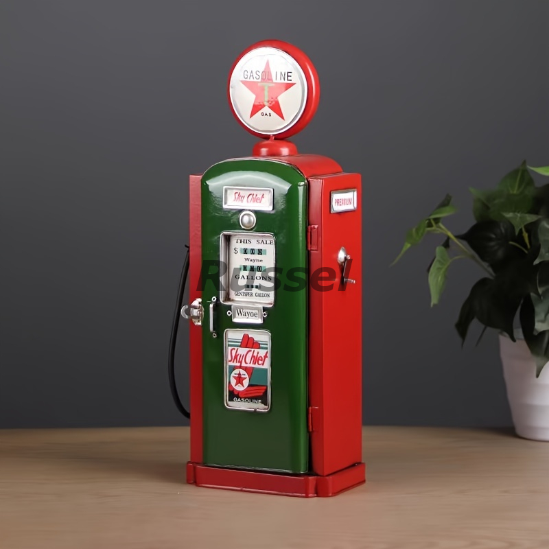 オブジェ アメリカンレトロ ヴィンテージ調 給油機 収納 付き おしゃれ かわいい インテリア 置物 アメリカン雑貨 西海岸 レッド イエロー