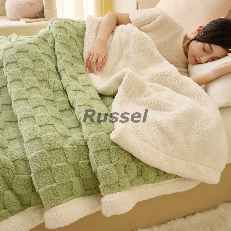 毛布 ブロックチェック 180cm×200cm もこもこ毛布 ブランケット クイーンサイズ ダブルサイズ ピンク グリーン グレー ブルー ベージュ