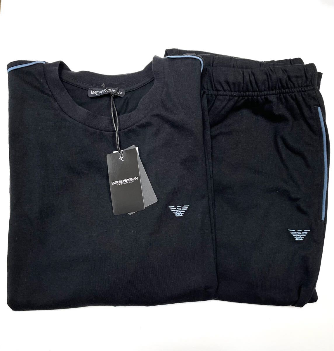 新品 エンポリオ アルマーニ ルームウェア ラウンジウェア 長袖長パンツ Mサイズ 黒 アンダーウェア 上下セット パジャマ GG