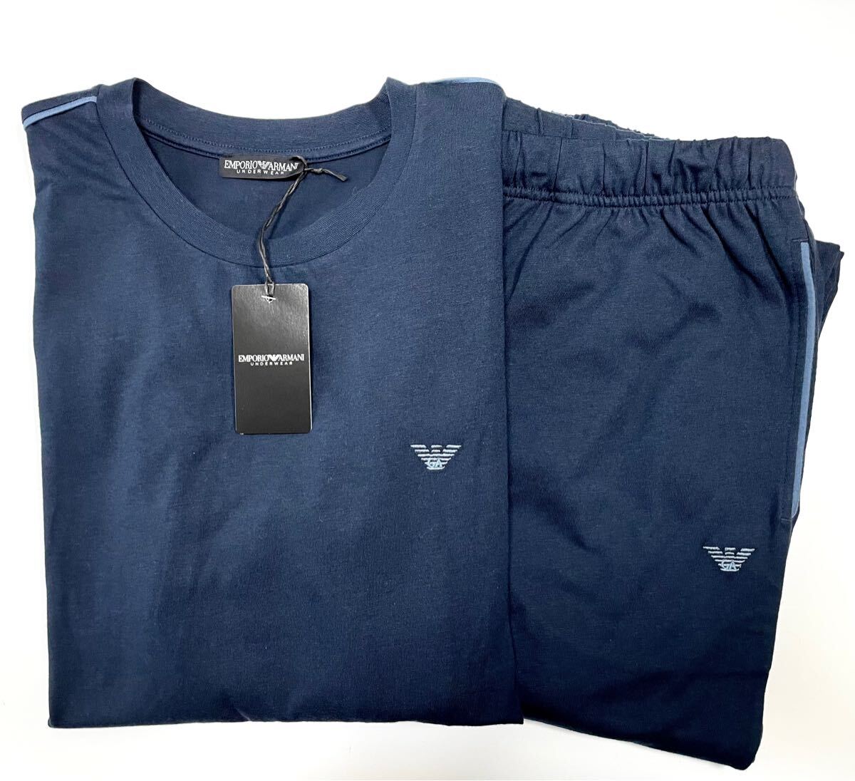 新品 エンポリオ アルマーニ ルームウェア ラウンジウェア 長袖長パンツ Mサイズ 紺 アンダーウェア 上下セット パジャマ GG