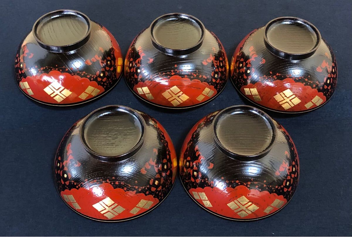 R》懐石 正法寺蒔絵 煮物椀5客 木製漆器 （241031う4）