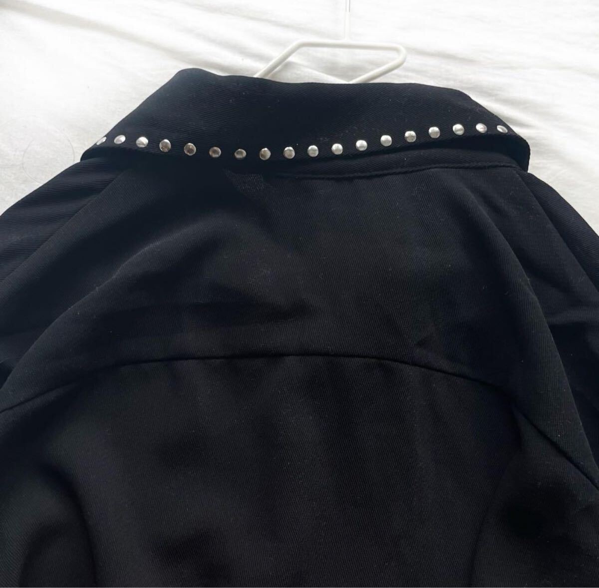 ZARA スタッズ シャツ ミニ ワンピース 襟 長袖 黒 XS ブラック