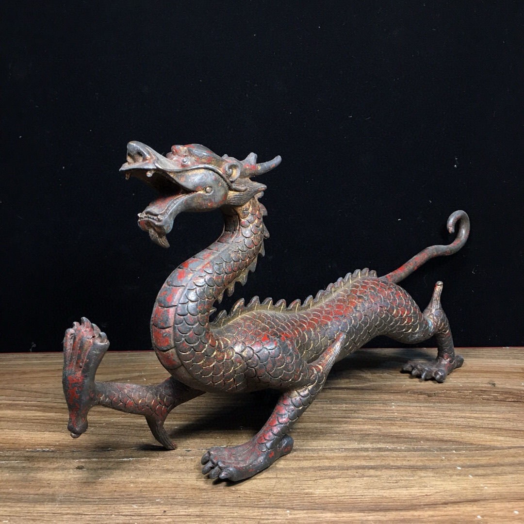 古玩 収蔵品放出 中国純銅四獣の一つ青龍長さ30センチ