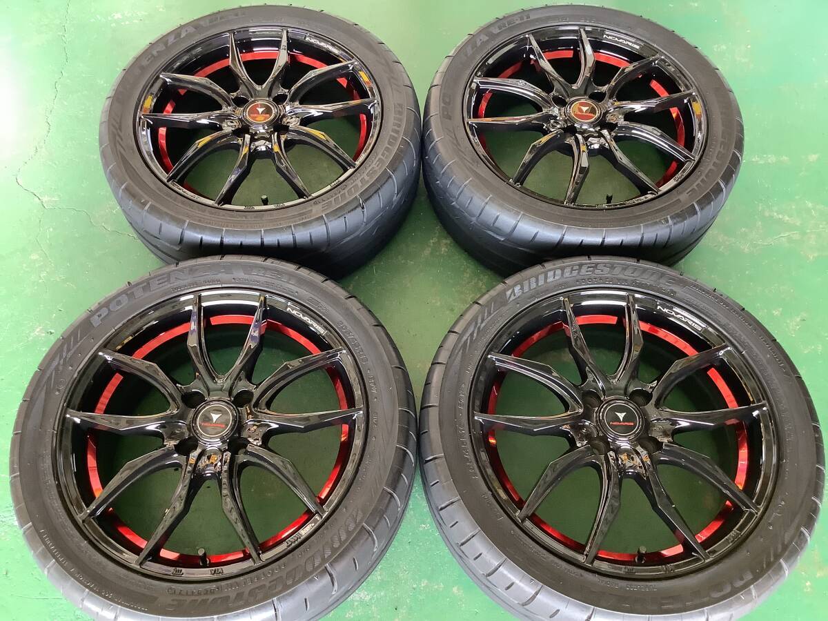 [未使用+中古] ノヴァリス 16x6J 4H 100 +42 ブラック レッド 4本 1臺(tái)分 205/45R16 ポテンザ RE-11 ヴィッツ ノート マーチ ロードスター