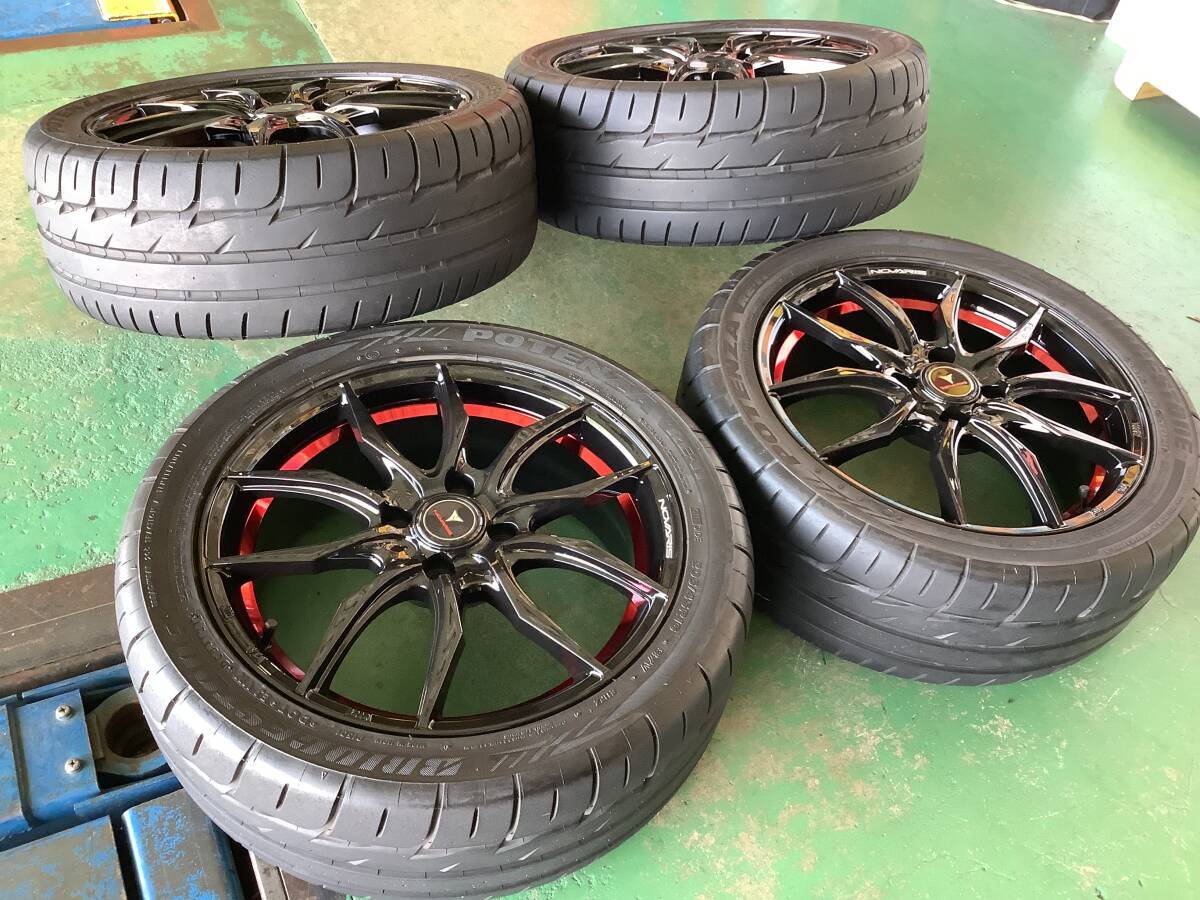 [未使用+中古] ノヴァリス 16x6J 4H 100 +42 ブラック レッド 4本 1臺(tái)分 205/45R16 ポテンザ RE-11 ヴィッツ ノート マーチ ロードスター