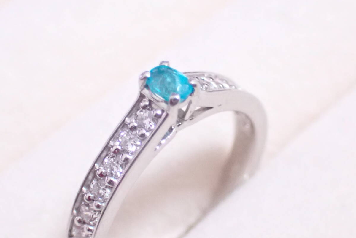 パライバトルマリン　指輪　0.114ct　脇石ダイヤ0.28ct　10號